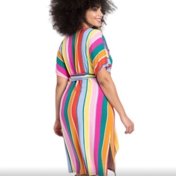 Eloquii Colorful Striped Wrap Around Dress - Picture 3 of 7